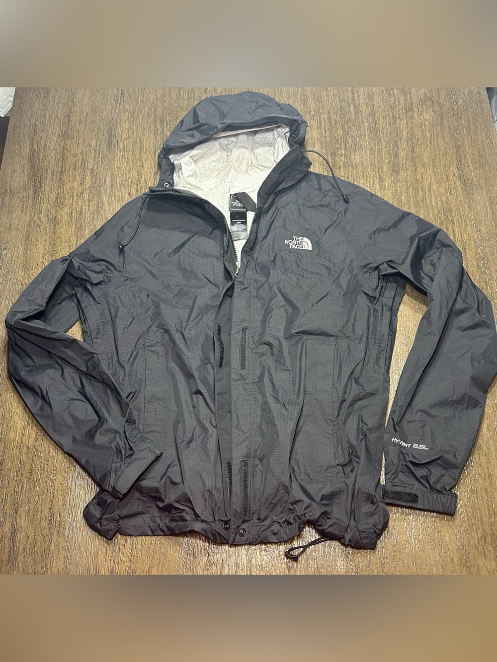 The North Face Rain Jacket Womens Size Medium Black HyVent 2.5L Hood Waterproof